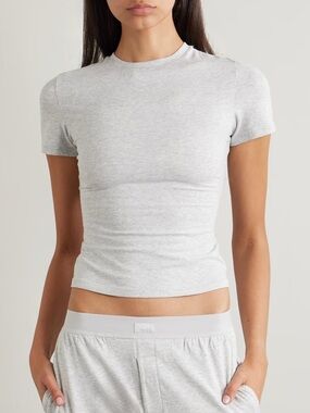 SKIMS Stretch Cotton Jersey T-Shirt in heather grey